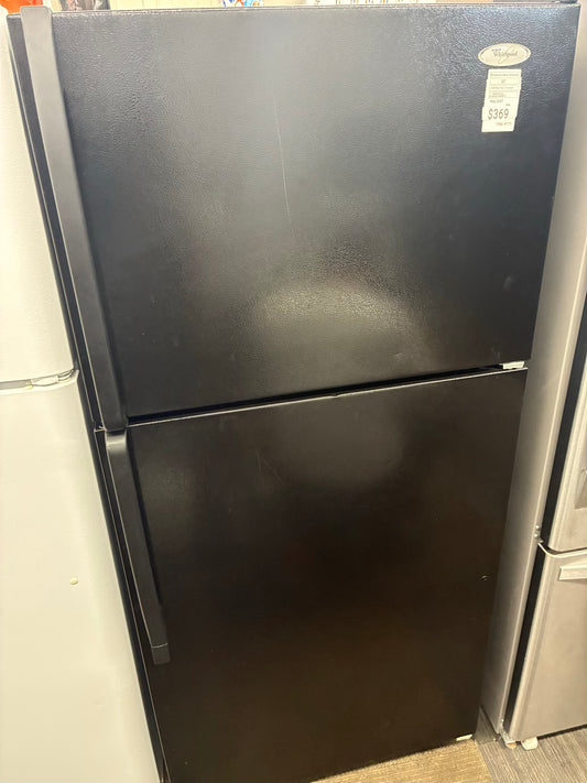 Whirlpool top freezer refrigerator black 30”