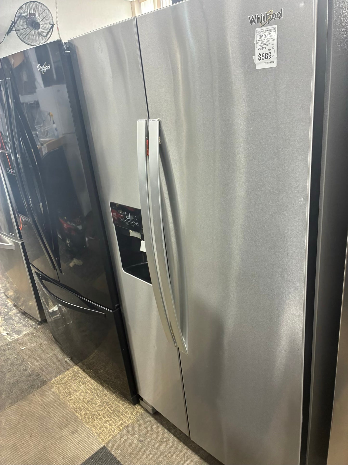 Whirlpool side by side refrigerator stainless steel 36” ice maker water dispenser ice maker