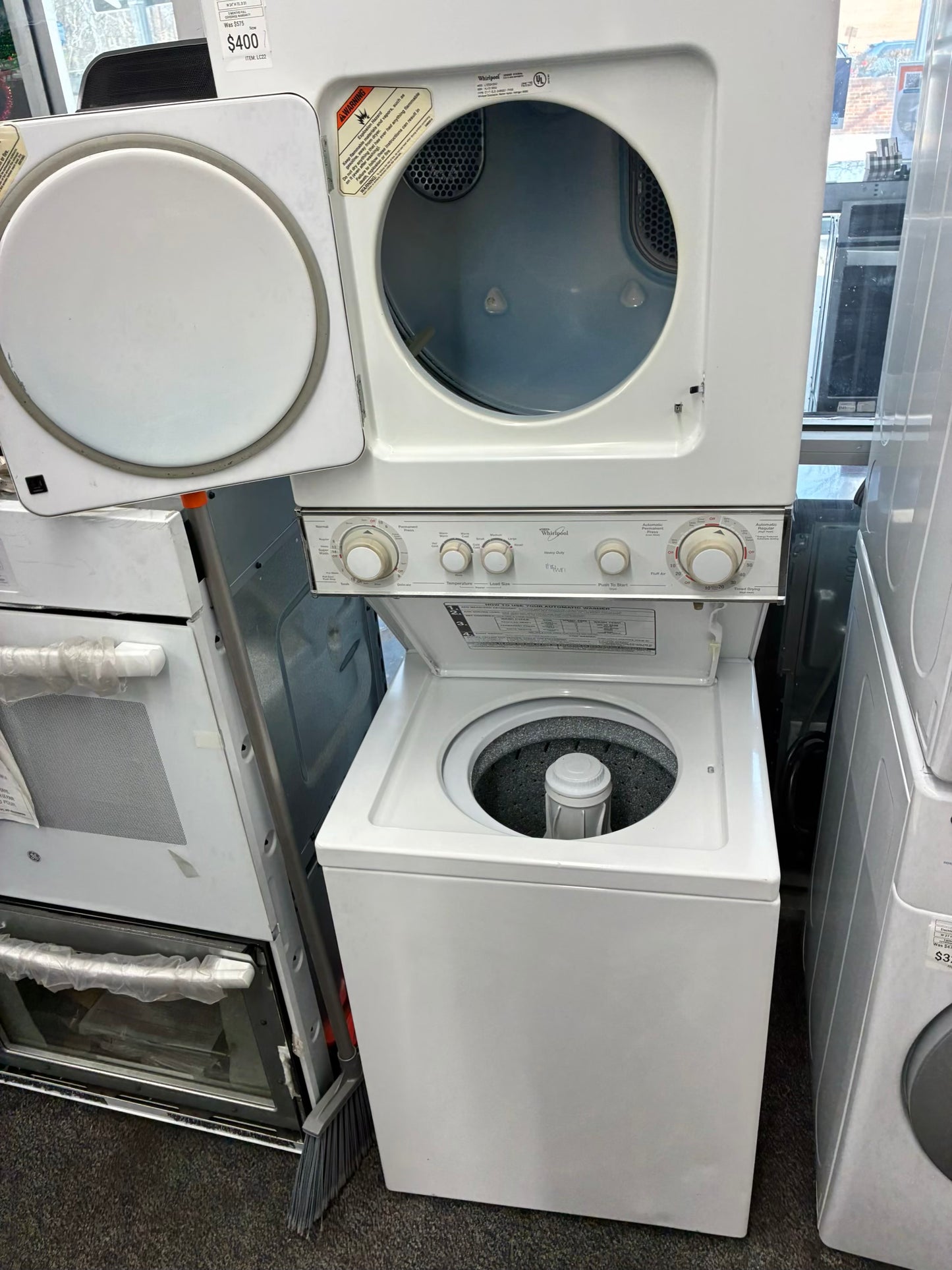 whirlpool laundry center  washer and dryer set electric stackable 24”