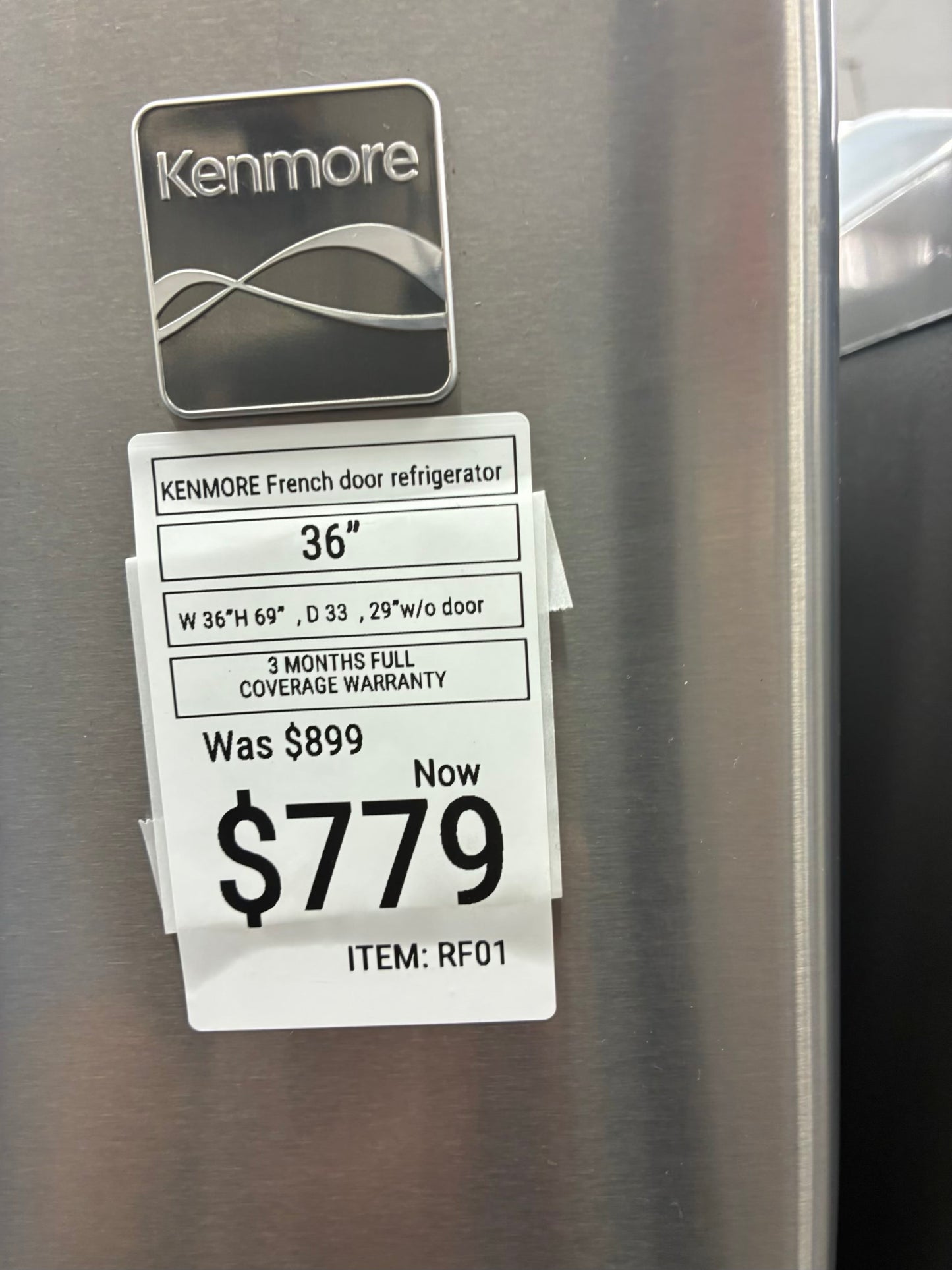 Kenmore French door refrigerator stainless steel 36” ice maker water dispenser