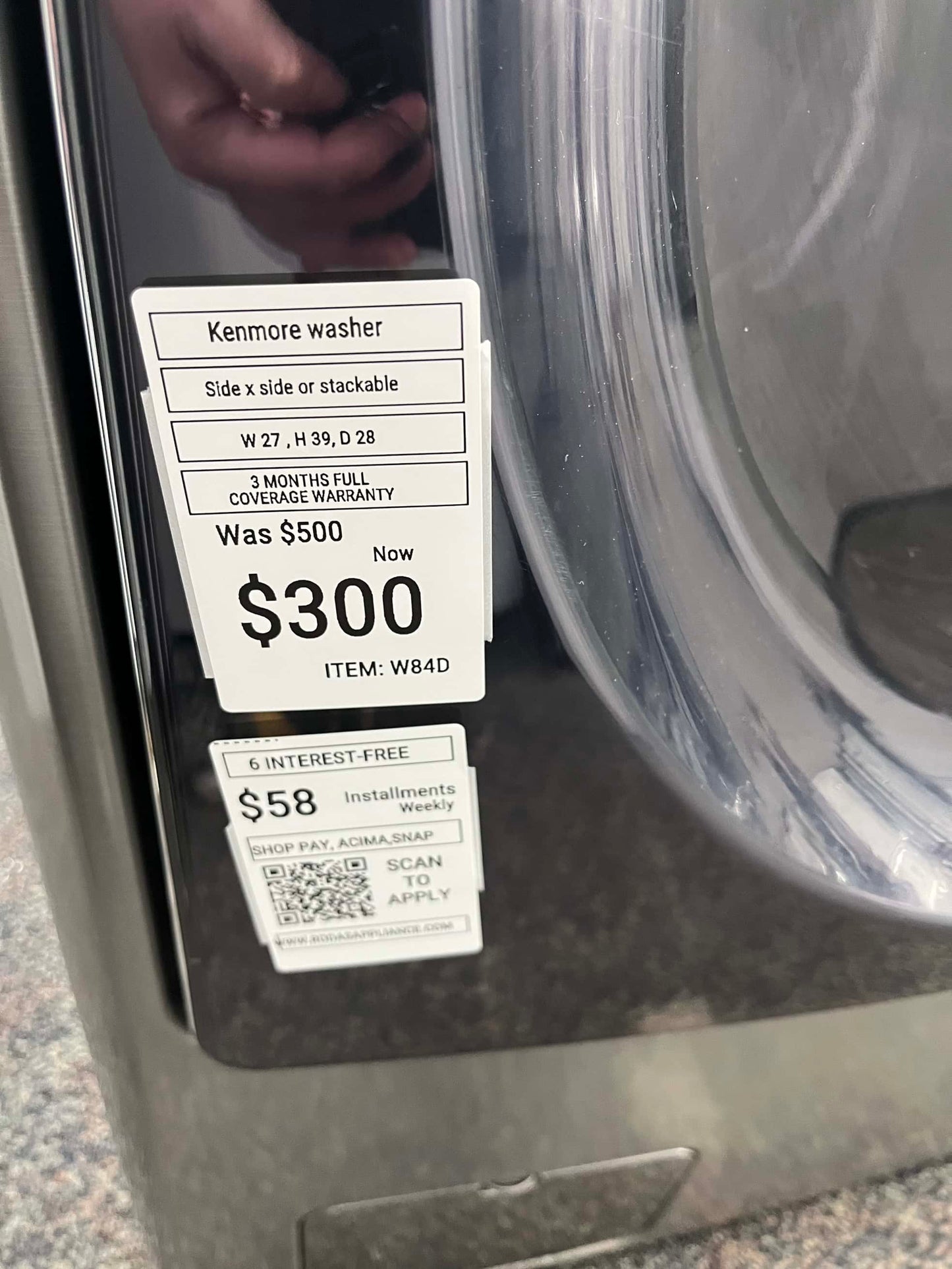 ITEM #W84D Kenmore front load washer machine  super capacity 27”