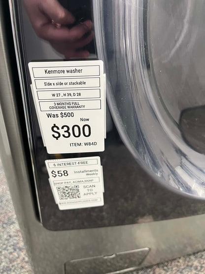 ITEM #W84D Kenmore front load washer machine  super capacity 27”