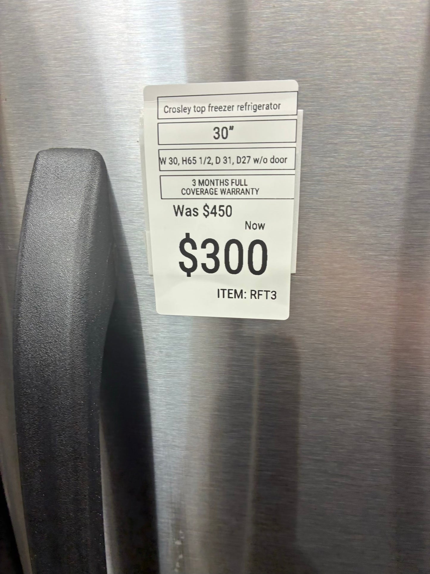 Crosley Top Freezer Refrigerator 30” stainless steel
