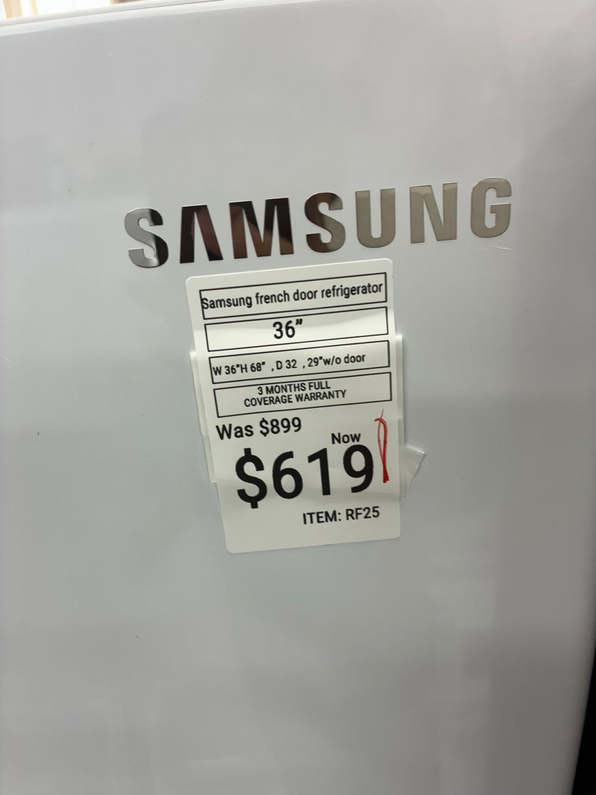 Samsung French door refrigerator white  36” ice maker