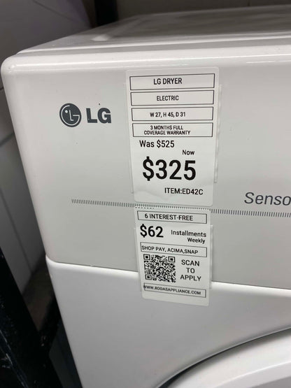 ITEM #ED42C LG front load electric dryer 220v large capacity stackable 27”