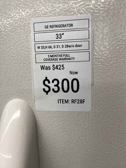 ^ ITEM: #RF28F GE top  freezer bisque refrigerator  33” in