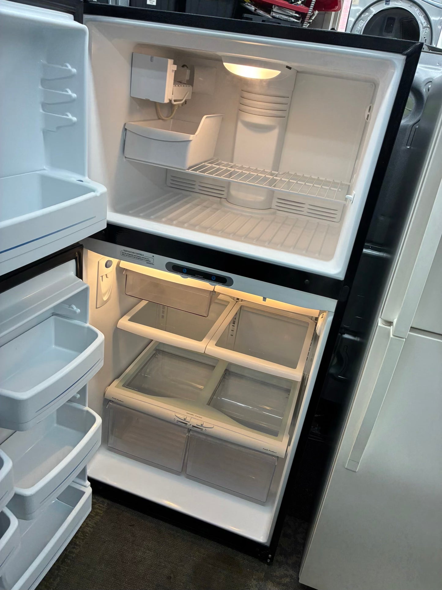 GE top freezer refrigerator stainless steel 33”