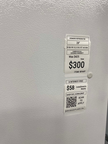 ITEM: #RF44P kenmore top  freezer white refrigerator  28” inc