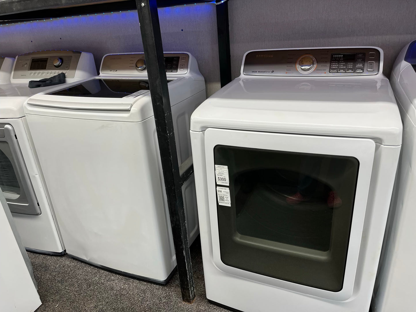 ^ Samsung washer and dryer gas Side x Side large capacity stainless steel drum 27” items : #W88E , #GD94S