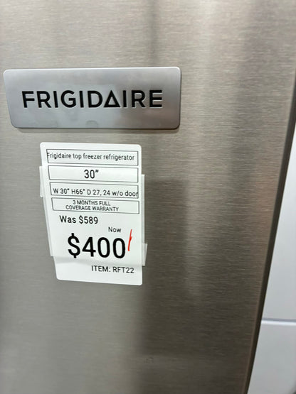 Frigidaire top freezer refrigerator stainless steel 30”