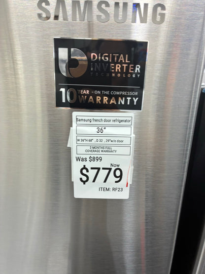 Samsung French door refrigerator stale stainless steel 36” ice maker water dispenser