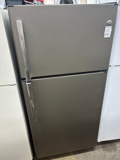 GE top freezer refrigerator stainless 30”