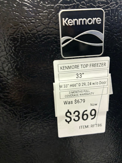 Kenmore top freezer refrigerator  33”black