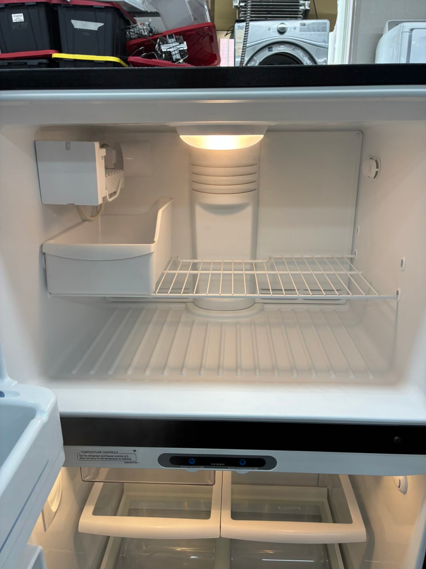 GE top freezer refrigerator stainless steel 33”