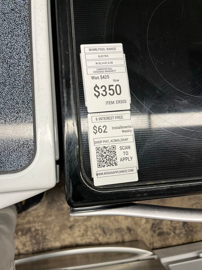ITEM #ER30D Whirlpool electric stainless steel range 4 burner 30 inch