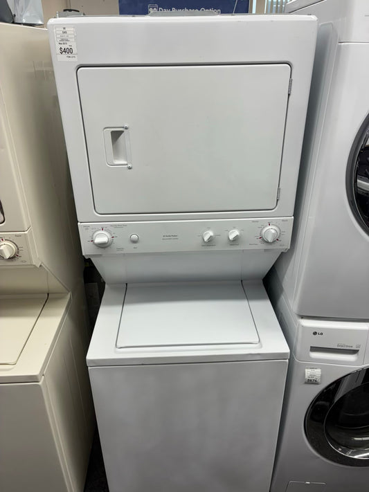 GE laundry center  washer and dryer set gas stackable 27”