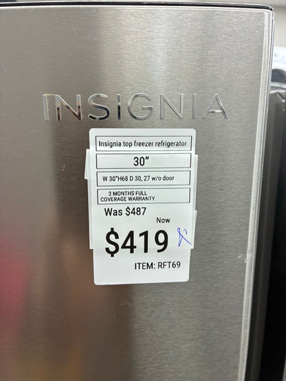 Insignia top freeze refrigerator 30” stainless steel
