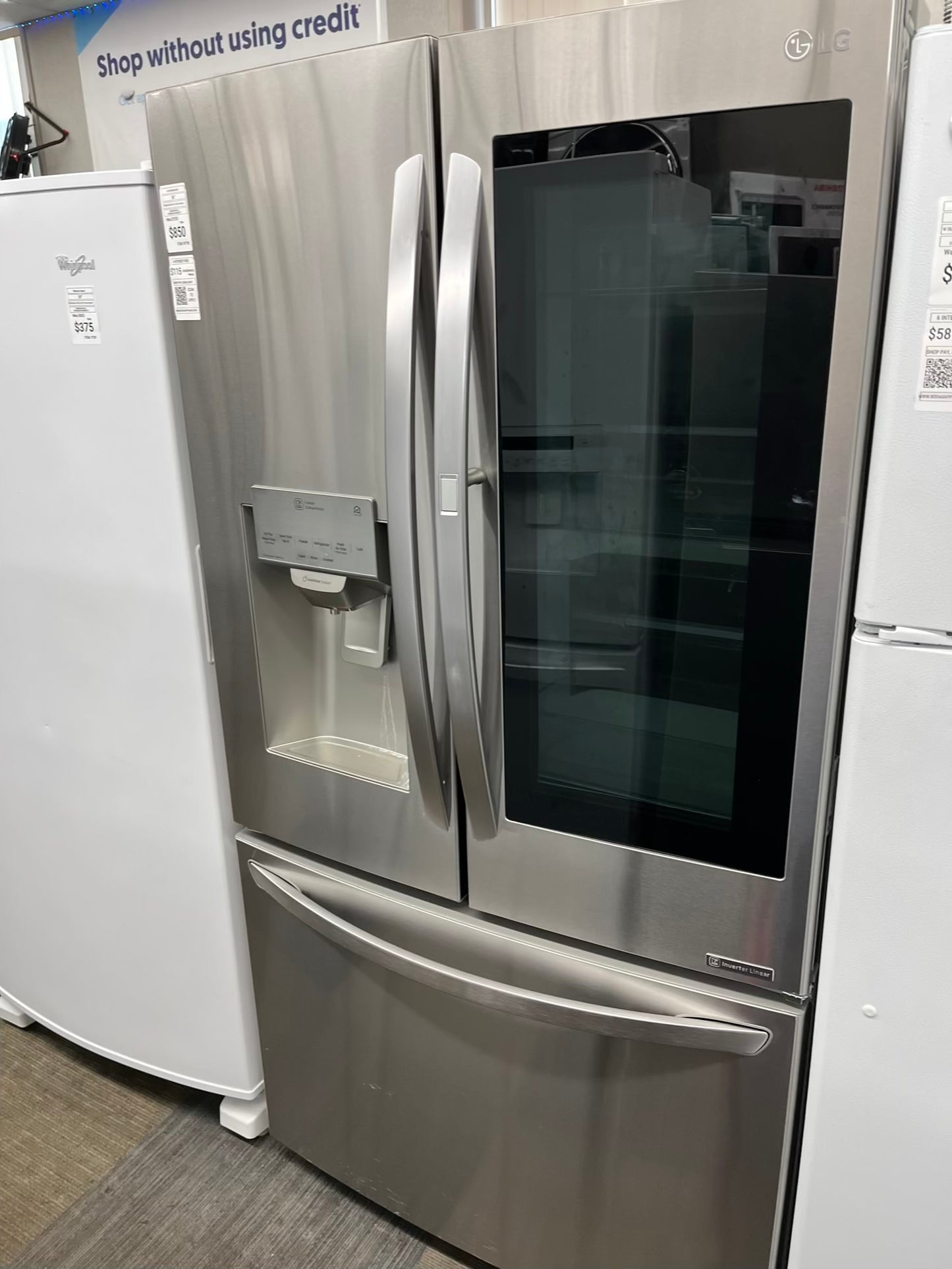 - ITEM: #RF73k LG french door refrigerator stainless steel 36” with water dispenser and ice maker inside