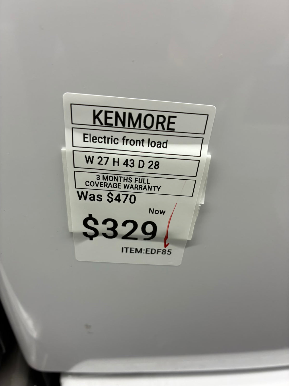 Kenmore Electric Dryer 27” front load