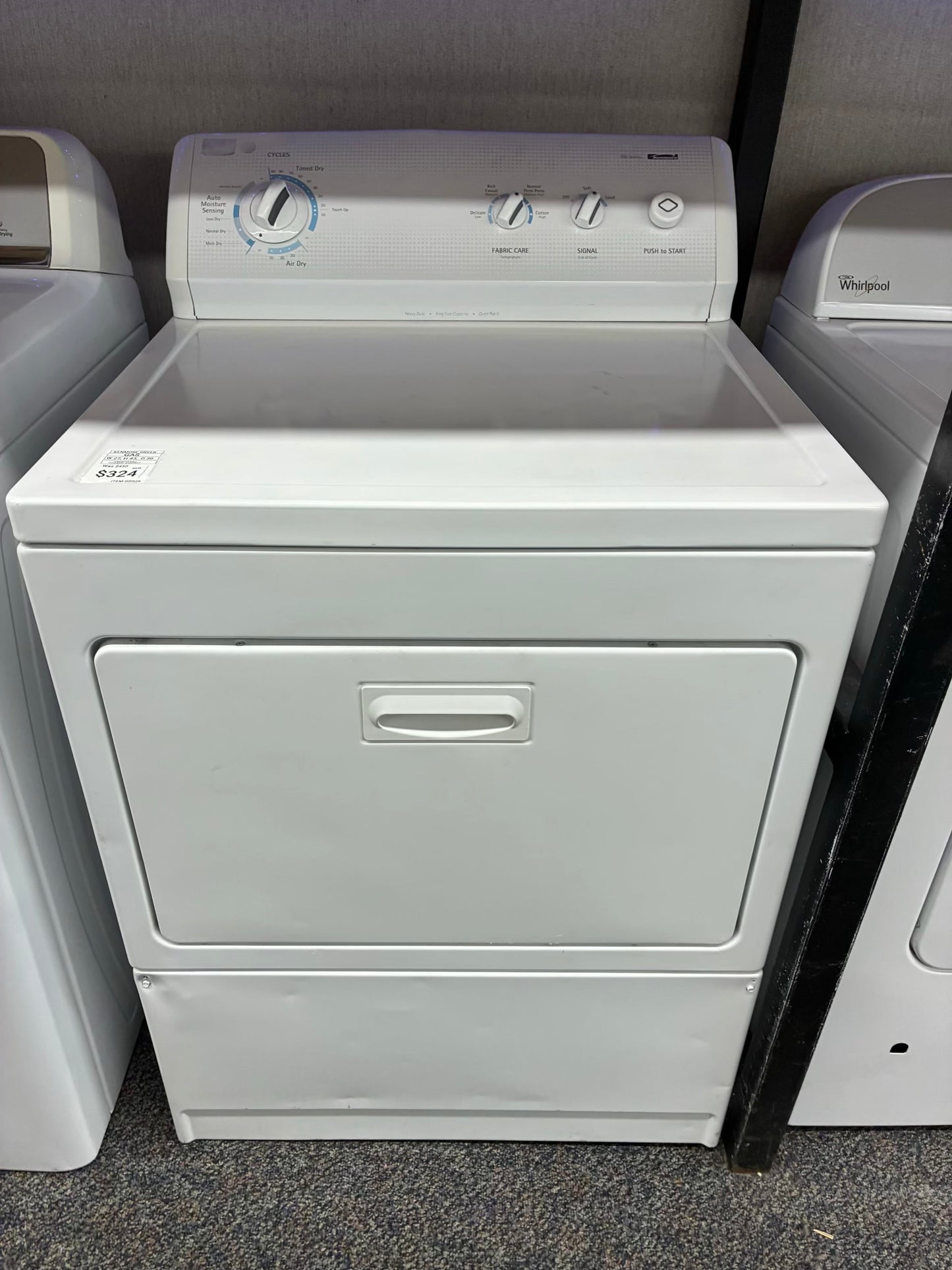 Kenmore gas dryer 27” large capacity white