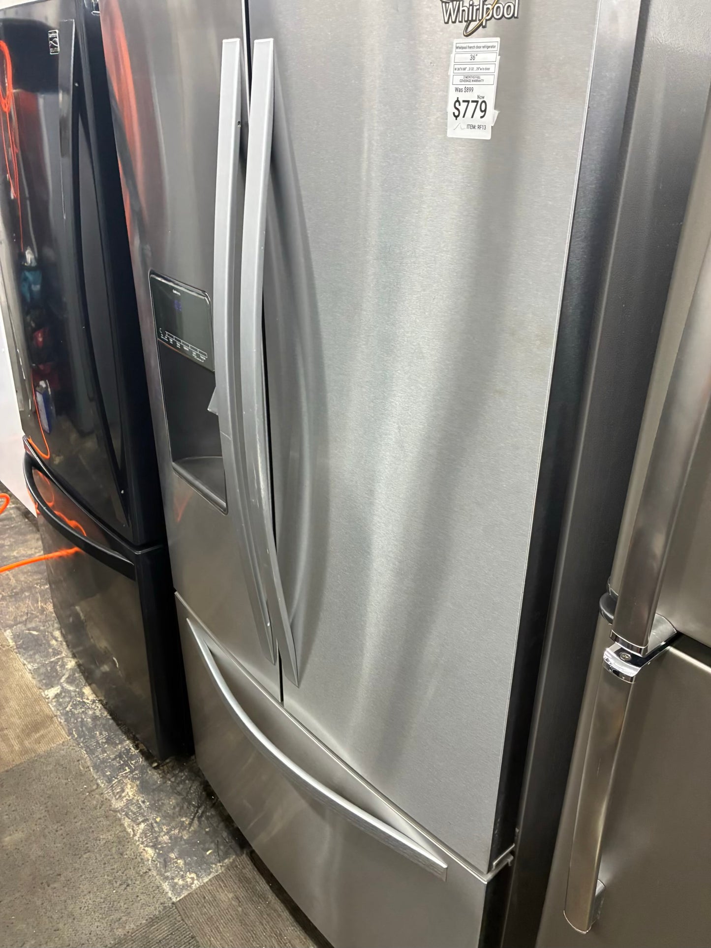 Whirlpool French door refrigerator stainless steel 36” ice maker water dispenser