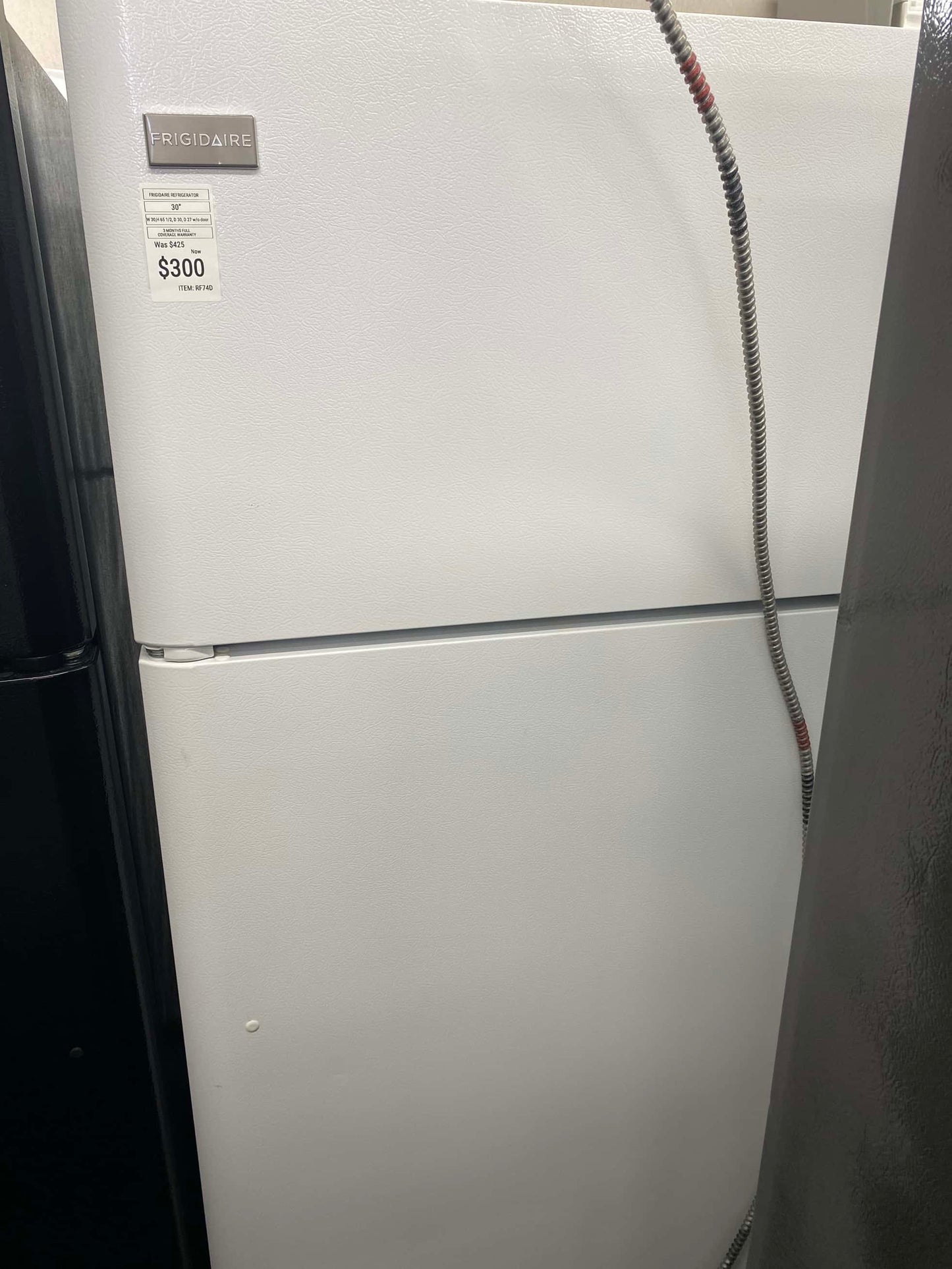 ITEM: #RF74D Frigidaire top  freezer white refrigerator  30” inc