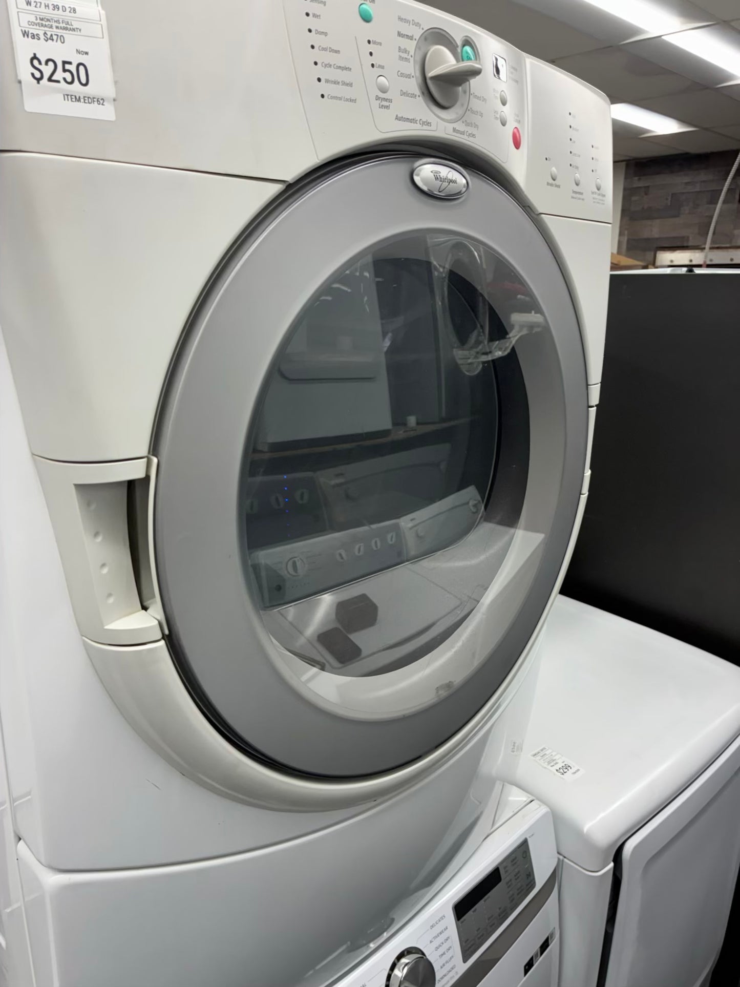 Whirlpool Electric Dryer 27” white front load