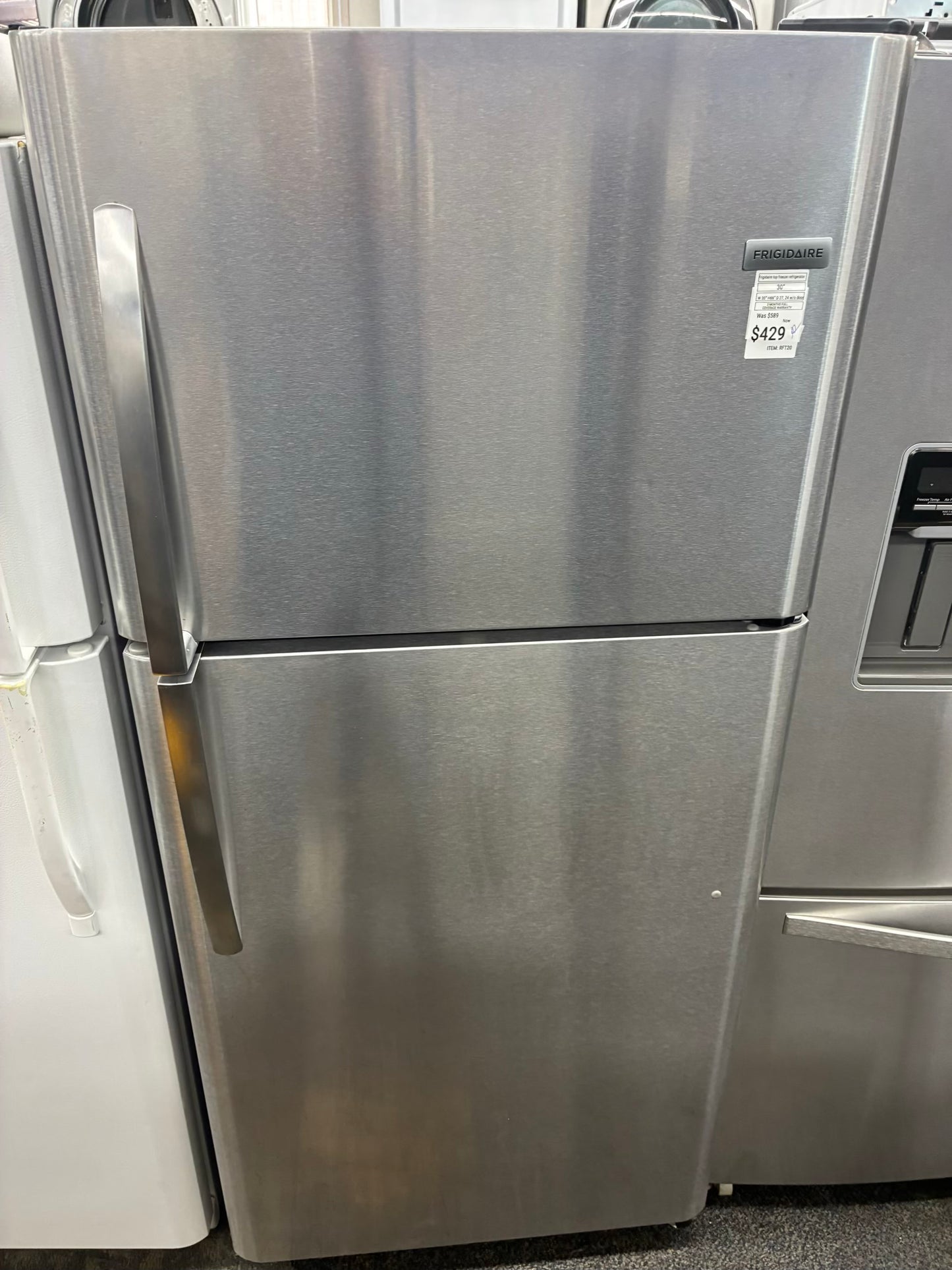 Frigidaire top freezer refrigerator stainless steel 30”