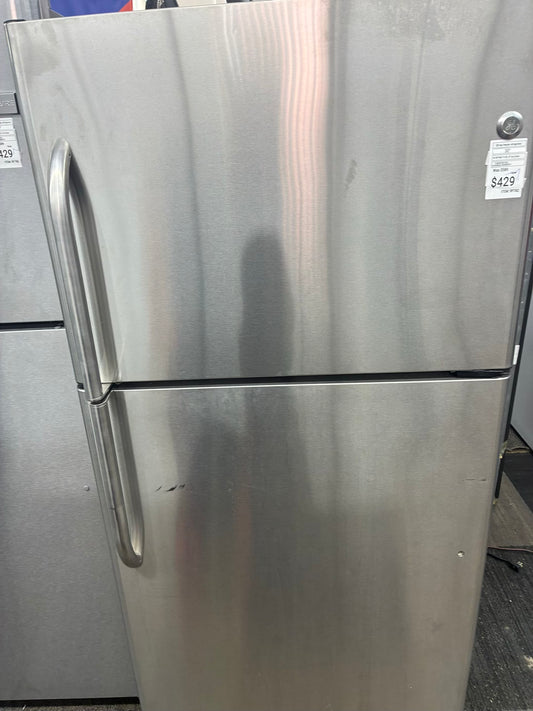 GE top freezer refrigerator stainless steel 30”