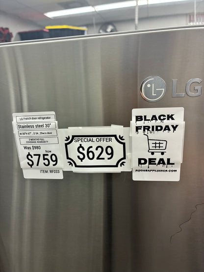LG french door  refrigerator stainless steel 30”, Ice Maker BLACK FRIDAY SALE