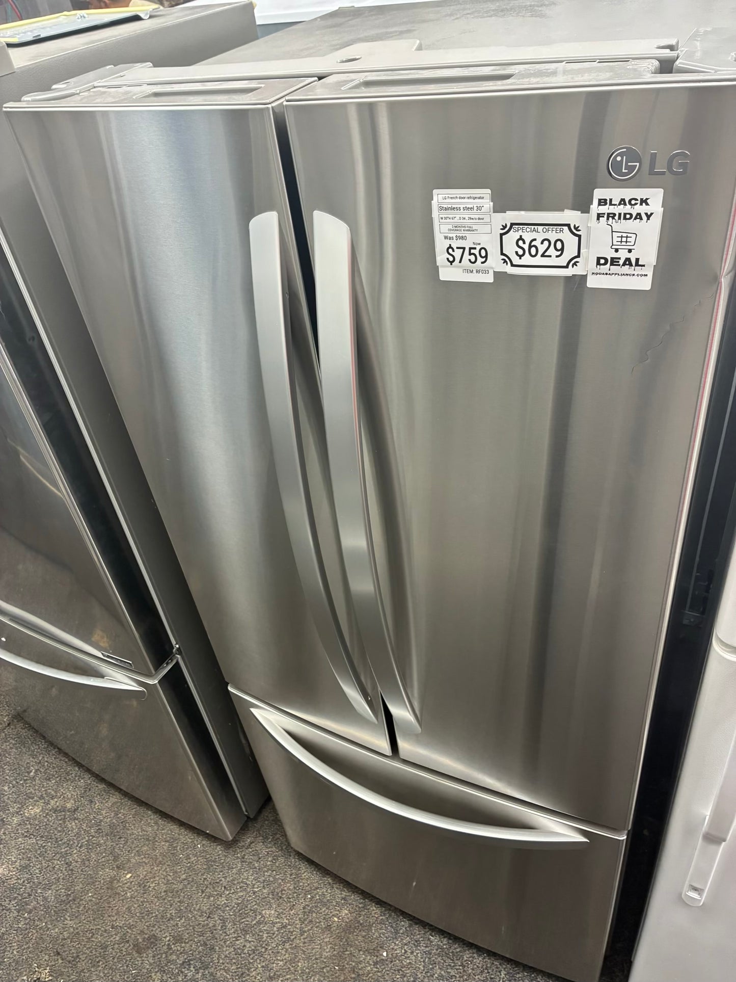 LG french door  refrigerator stainless steel 30”, Ice Maker BLACK FRIDAY SALE
