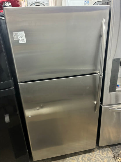 GE top freezer refrigerator stainless steel 33”
