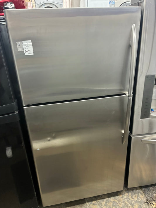 GE top freezer refrigerator stainless steel 33”