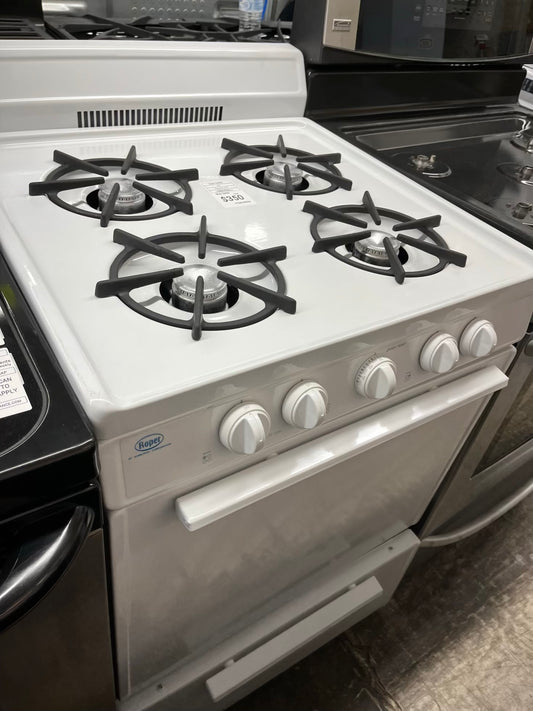 ‘ ITEM #GR39H   Roper gas range white 4 burner 24” in