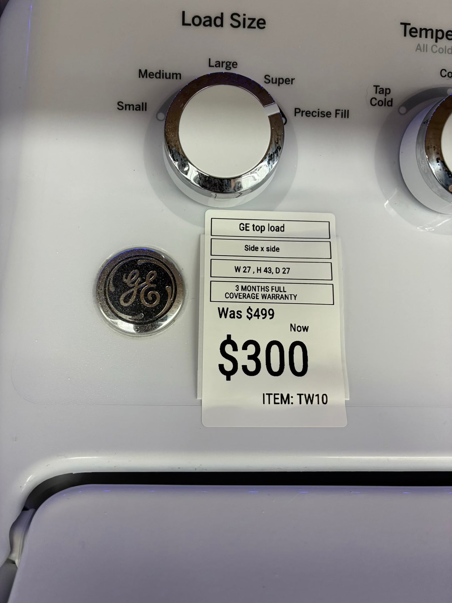 GE top load washer  large capacity side x side 27”