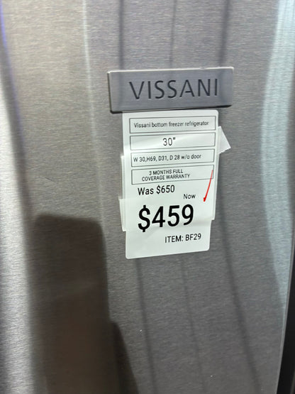 Vissani bottom freezer refrigerator black 30”