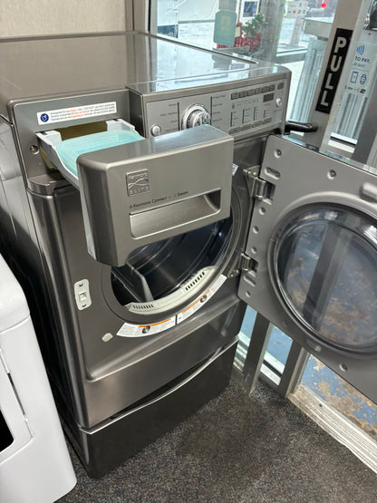 Kenmore  Electric Dryer 27”  white front load with pedestal