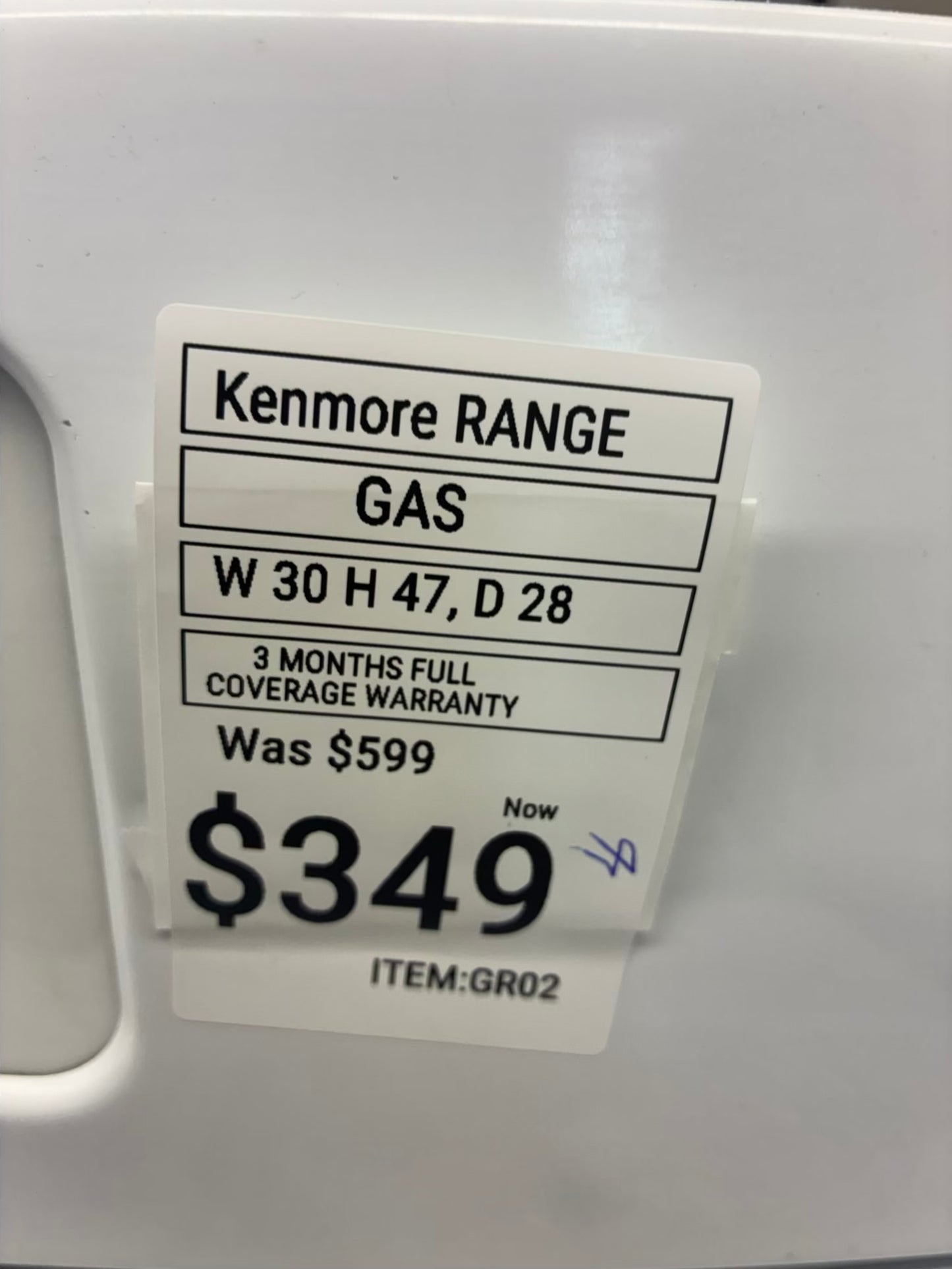 Kenmore Gas Range white 4 Burners 30”