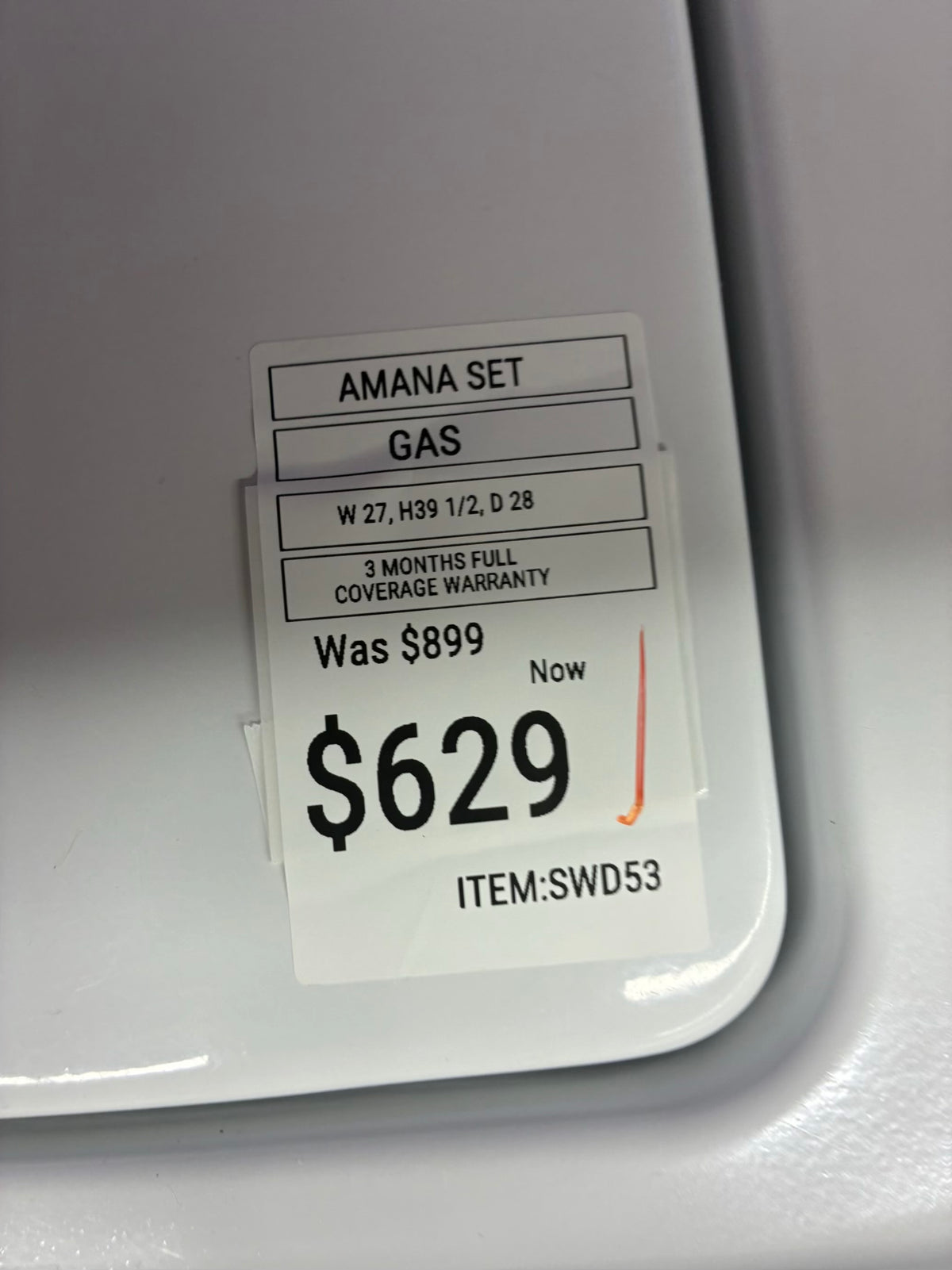 Amana  gas washer 27” and dryer 29” top load