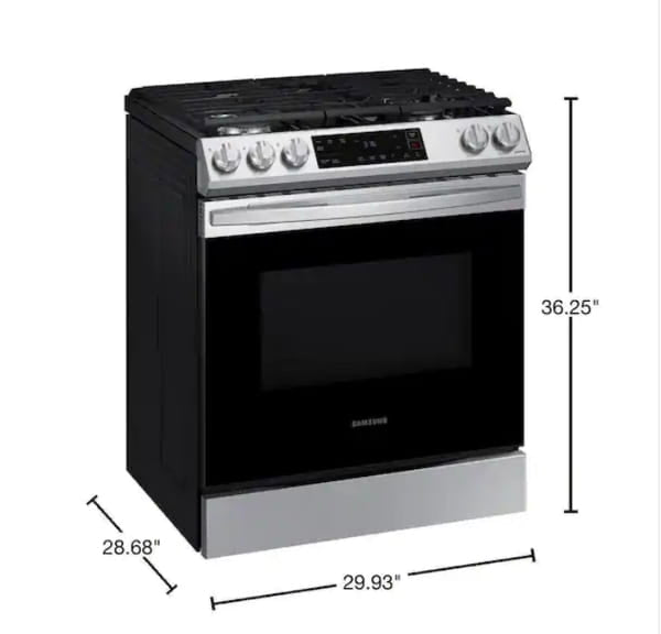 ★ ‘Samsung Open Box 30 in. 6.0 cu. ft. Slide-In Gas Range with Self-Cleaning Oven in Stainless Steel GR916