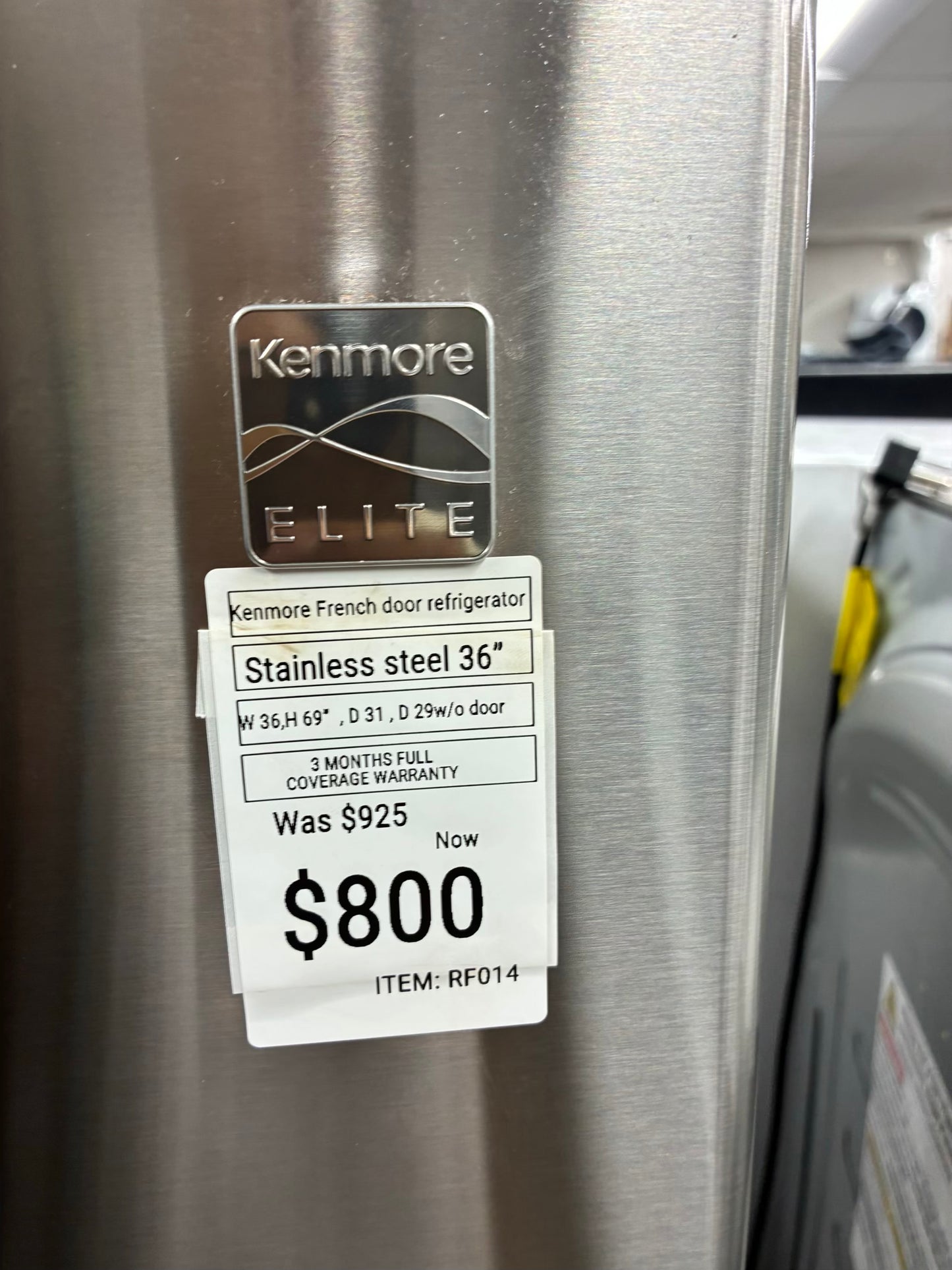 Kenmore french door refrigerator stainless steel with ice maker 36”