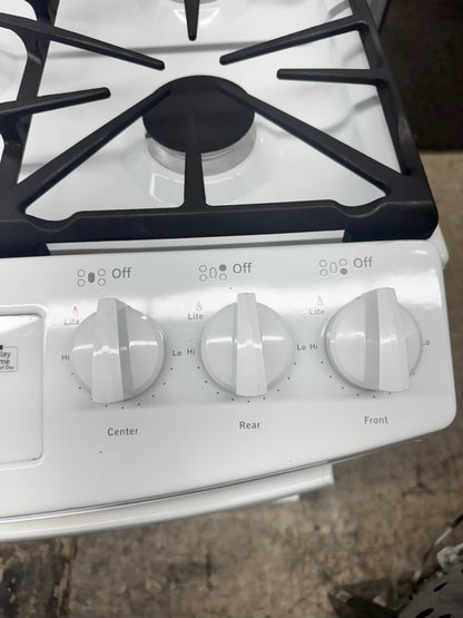 Ge gas range slide-in white color , 5 burner convection bake multi rack