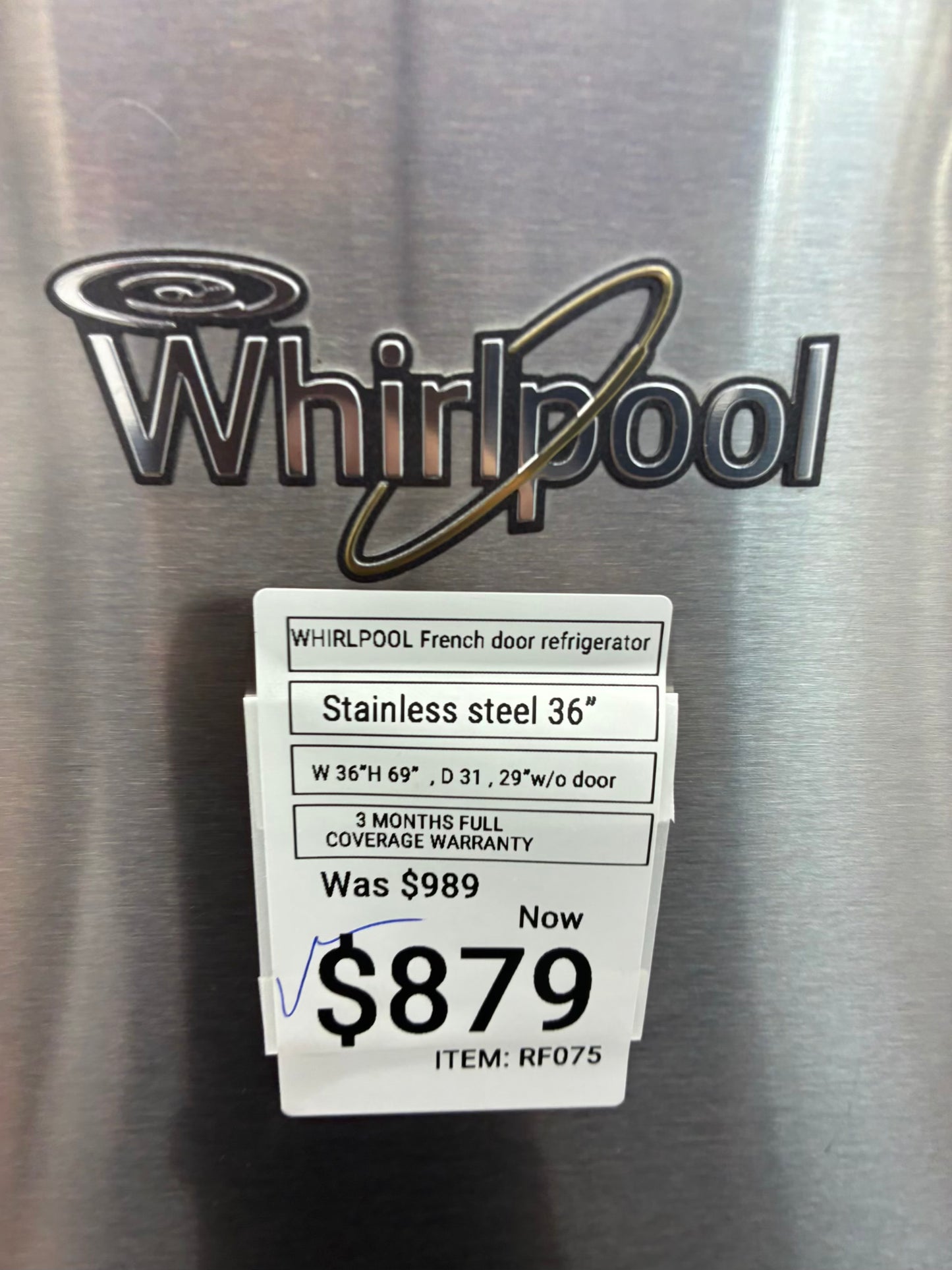 WHIRLPOOL French FIVE door refrigerator stainless steel 36” ice maker water dispenser