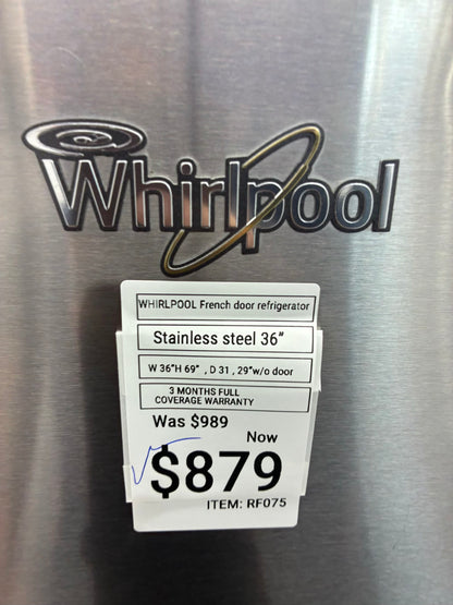 WHIRLPOOL French FIVE door refrigerator stainless steel 36” ice maker water dispenser