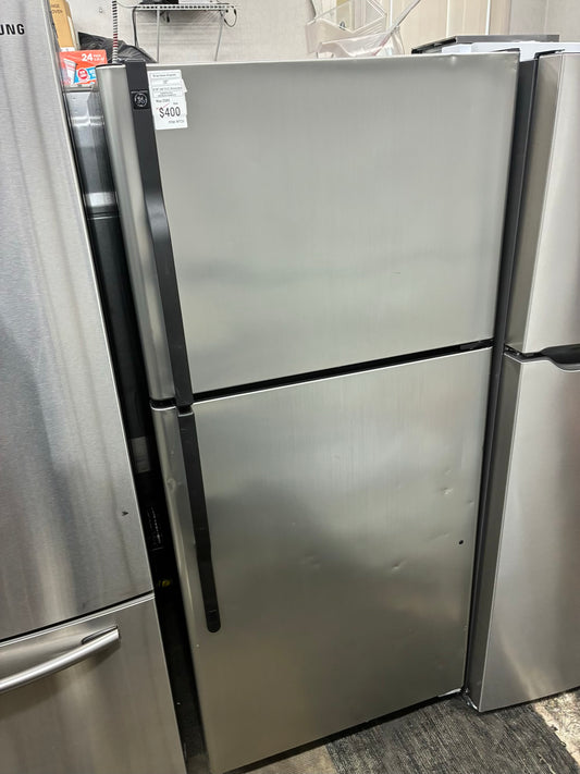 GE top freezer refrigerator stainless steel 30”