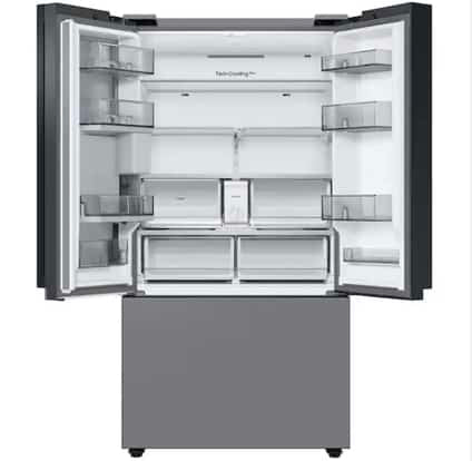 Item : #RF1076 Samsung Bespoke Open Box 30 cu. ft. 3-Door French Door Smart Refrigerator with Beverage Center in Stainless Steel, Standard 36” Depth RF789 - ST2