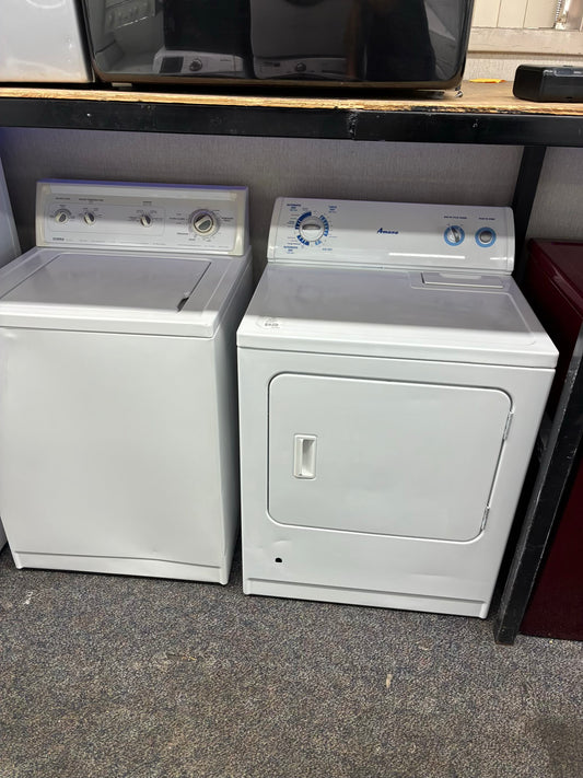 KENMORE WASHER N AMANA  DRYER TOP LOAD GAS 27” SIDE BY SIDE LARGE CAPACITY WHITE
