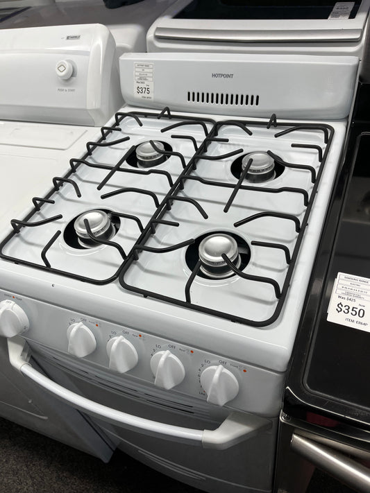 ^ ITEM #GR76Y Hotpoint gas range white 4 burner 20” in *more pictures soon
