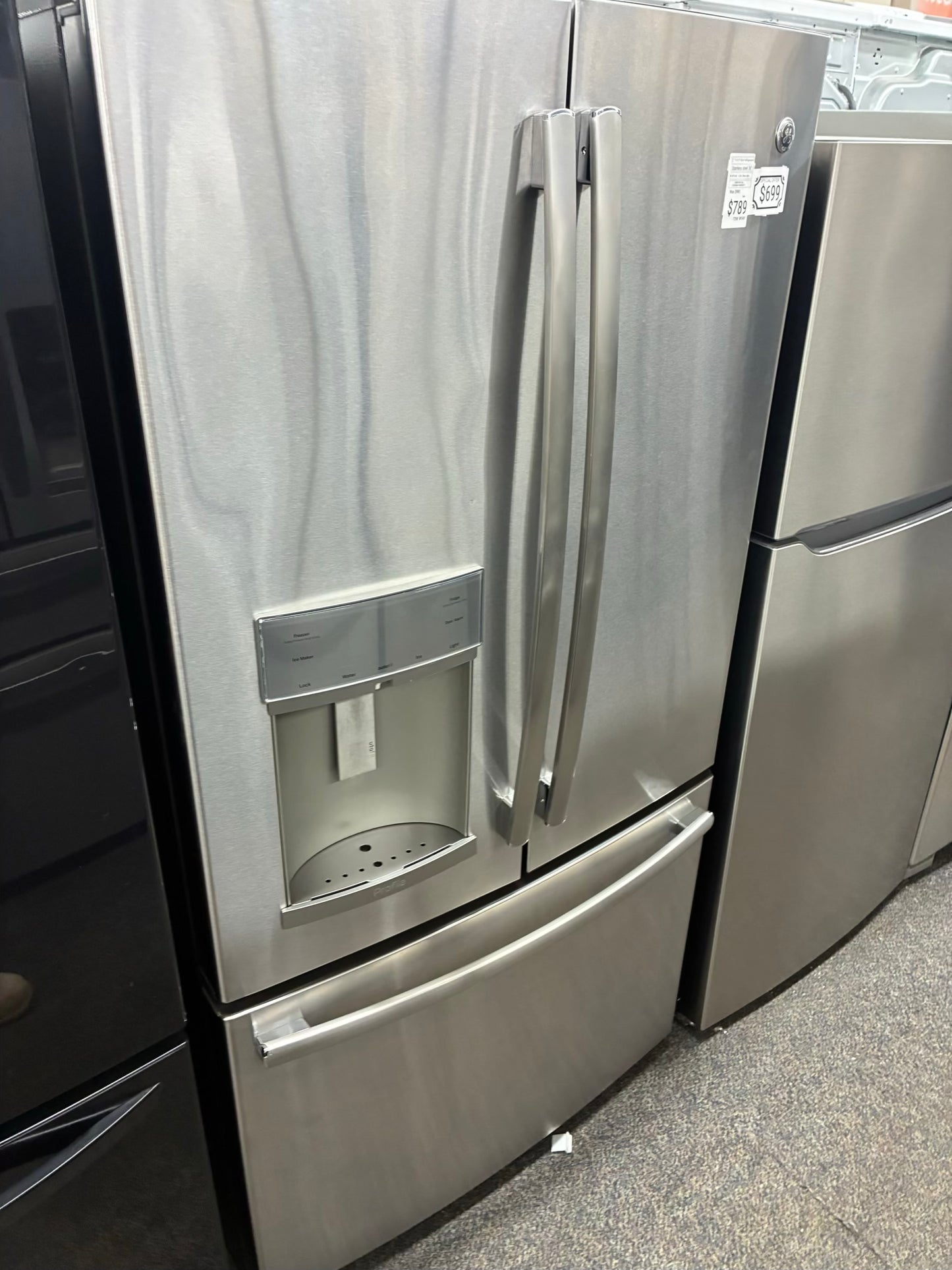 GE French door refrigerator stainless steel 36” ice maker water dispenser