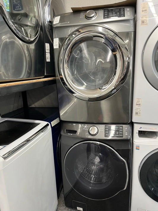 ^ ITEM #ED93J Samsung front load electric washer and dryer 220v  stackable large capacity stainless steel drum 27 in D
